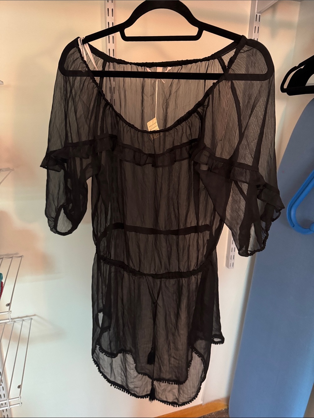 NWT. Victoria's Secret Black Sheer Ruffle Cover-Up